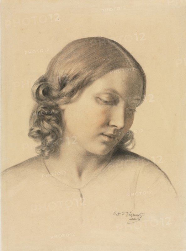 Portrait of a Young Woman, c. 1854-1858. Octave Tassaert (French, 1800-1874). Black chalk with touches of colored chalk; sheet: 39.5 x 29.8 cm (15 9/16 x 11 3/4 in.).