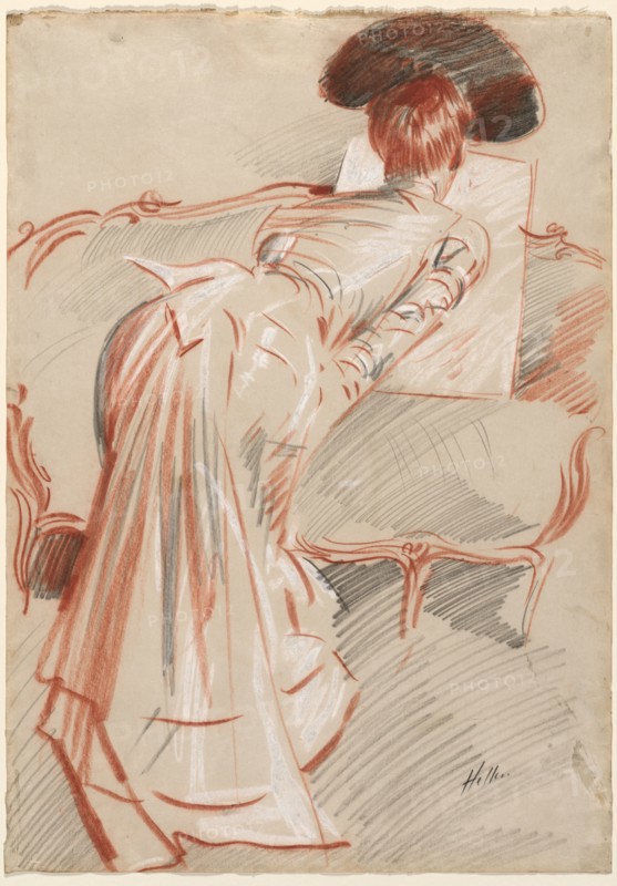 Woman (Possibly Madame Alice Hellu) Looking at a Drawing, c. 1895. Paul César Helleu (French, 1859-1927). Black, red, and white chalk; sheet: 63.2 x 44.6 cm (24 7/8 x 17 9/16 in.).
