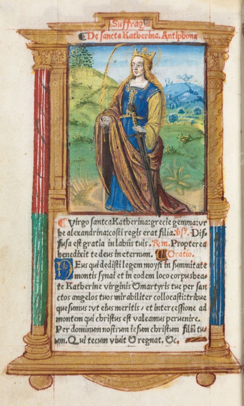 Printed Book of Hours (Use of Rome):  fol. 109v, St. Catherine, 1510. Guillaume Le Rouge (French, Paris, active 1493-1517). 112 Printed folios on parchment, bound