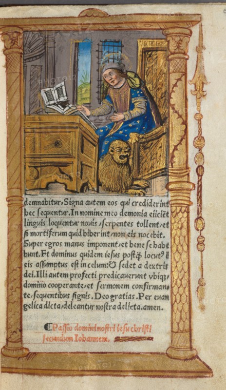 Printed Book of Hours (Use of Rome): fol. 20r, St. Mark, 1510. Guillaume Le Rouge (French, Paris, active 1493-1517). 112 Printed folios on parchment, bound