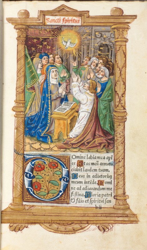Printed Book of Hours (Use of Rome):  fol. 58r, Pentecost, 1510. Guillaume Le Rouge (French, Paris, active 1493-1517). 112 Printed folios on parchment, bound