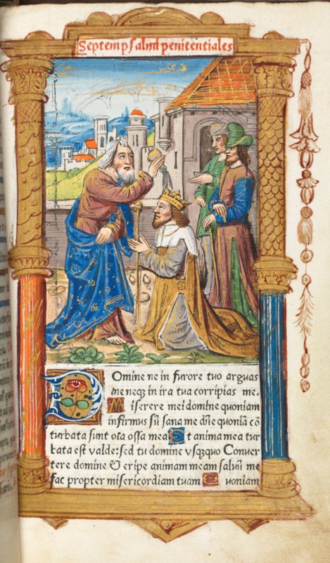 Printed Book of Hours (Use of Rome):  fol. 65r, David and Samuel, 1510. Guillaume Le Rouge (French, Paris, active 1493-1517). 112 Printed folios on parchment, bound