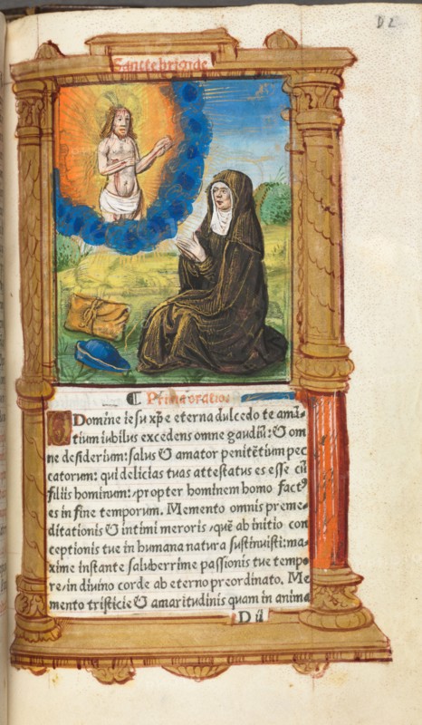Printed Book of Hours (Use of Rome):  fol. 90r, St. Bridget in Prayer before an Apparition of Christ, 1510. Guillaume Le Rouge (French, Paris, active 1493-1517). 112 Printed folios on parchment, bound
