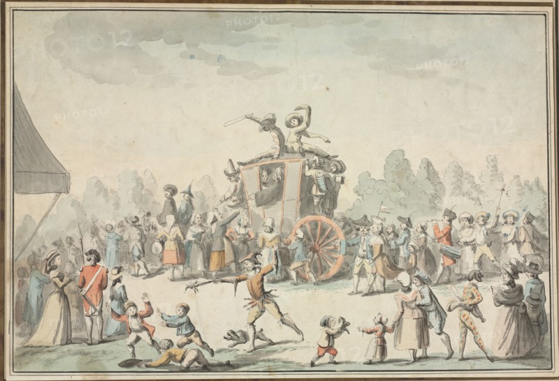 Scène de Carnaval. Philibert Louis Debucourt (French, 1755-1832). Pen and black ink and watercolor; sheet: 30.6 x 44.5 cm (12 1/16 x 17 1/2 in.).