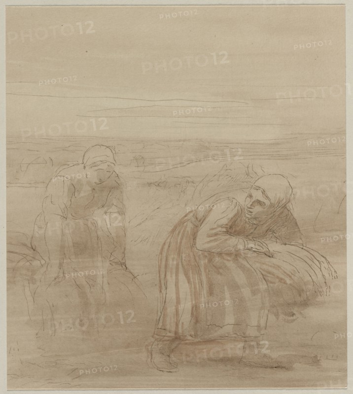 Les Glaneuses, 1800s. Alphonse Legros (French, 1837-1911). Sepia ink and wash on off-white paper, pastel down; sheet: 19 x 16.8 cm (7 1/2 x 6 5/8 in.).