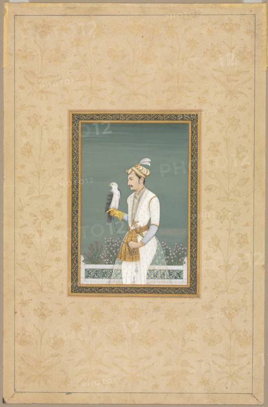 Portrait of a Prince with a Hawk, 1700s. India, Mughal, 18th century. Opaque watercolor on paper; sheet: 44 x 28.7 cm (17 5/16 x 11 5/16 in.); image: 17.7 x 11.8 cm (6 15/16 x 4 5/8 in.).