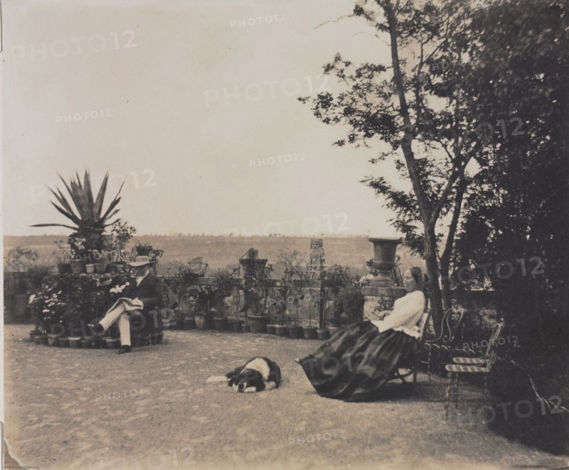 Untitled (Man and Woman Relaxing), c. 1854. Louis Pierre Théophile Dubois de Nehaut (Belgian, 1799-1872). Salted paper print from a wet collodion negative on glass; image: 21.1 x 25.3 cm (8 5/16 x 9 15/16 in.); paper: 21.8 x 26.2 cm (8 9/16 x 10 5/16 in.); matted: 40.6 x 50.8 cm (16 x 20 in.).