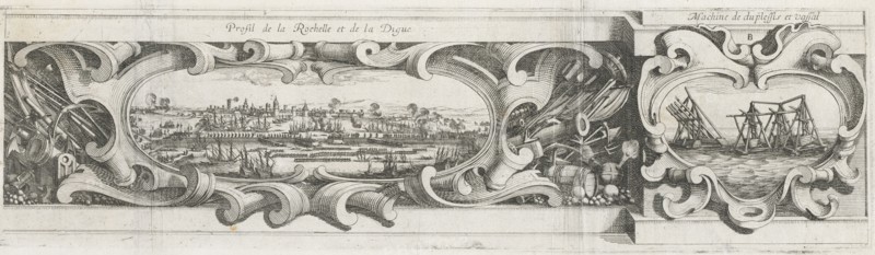 The Siege of La Rochelle: Plate 16, 1628-1630. Or Abraham Bosse (French, 1602-1676), or Israël Henriet (French, c. 1590-1661), after Jacques Callot (French, 1592-1635). Etching and engraving; sheet: 22.5 x 62.4 cm (8 7/8 x 24 9/16 in.); platemark: 16.4 x 59.8 cm (6 7/16 x 23 9/16 in.).