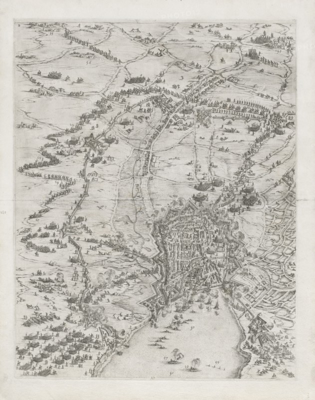 The Siege of La Rochelle: Plate 6, 1628-1630. Jacques Callot (French, 1592-1635). Etching; sheet: 64.5 x 51 cm (25 3/8 x 20 1/16 in.); platemark: 57.3 x 45.2 cm (22 9/16 x 17 13/16 in.)