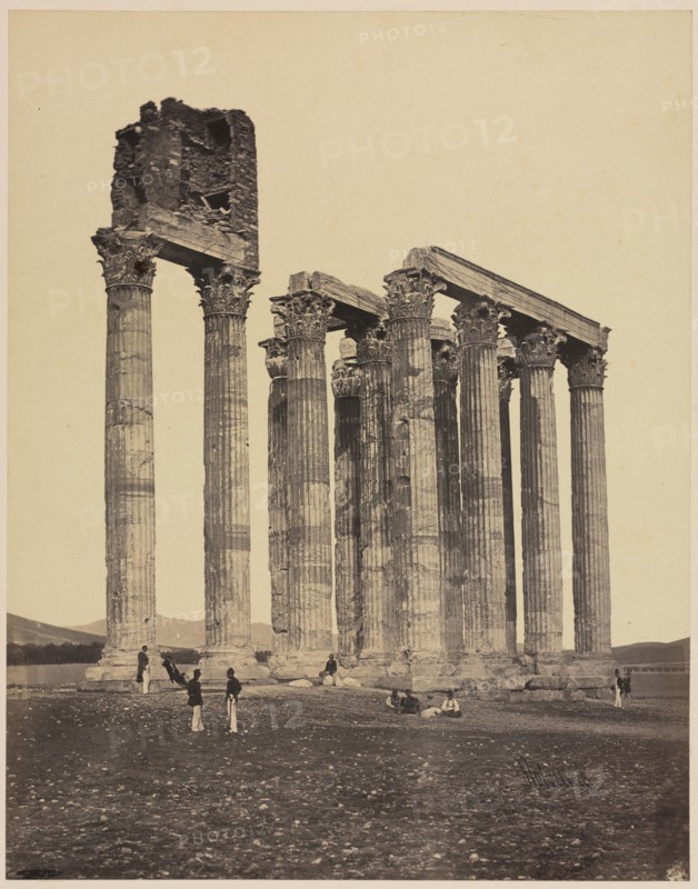 Temple of Jupiter Olympius, c. 1853. James Robertson (British, 1813 (?)-aft 1865). Albumen print; image: 31.9 x 25 cm (12 9/16 x 9 13/16 in.); mounted: 58.1 x 46.4 cm (22 7/8 x 18 1/4 in.); paper: 31.9 x 25 cm (12 9/16 x 9 13/16 in.); matted: 50.8 x 61 cm (20 x 24 in.).