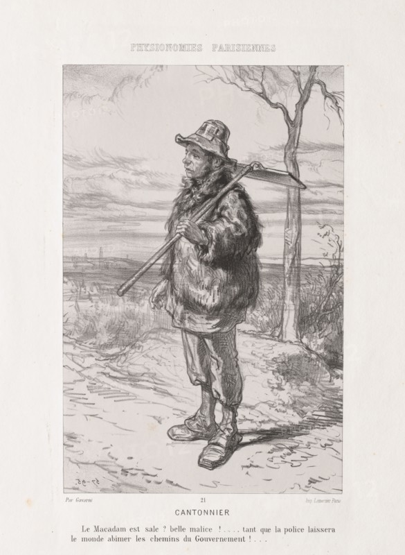 Parsian Physiognomy: Street Sweeper . Paul Gavarni (French, 1804-1866). Lithograph; sheet: 45 x 62.9 cm (17 11/16 x 24 3/4 in.); image: 29.1 x 19.1 cm (11 7/16 x 7 1/2 in.).