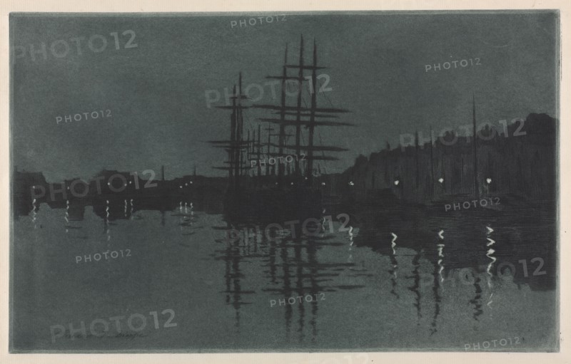 Effect of Moon at Dieppe, c. 1885. Henri Charles Guérard (French, 1846-1897). Color aquatint and etching; sheet: 45.2 x 61.7 cm (17 13/16 x 24 5/16 in.); platemark: 29.6 x 47.5 cm (11 5/8 x 18 11/16 in.)