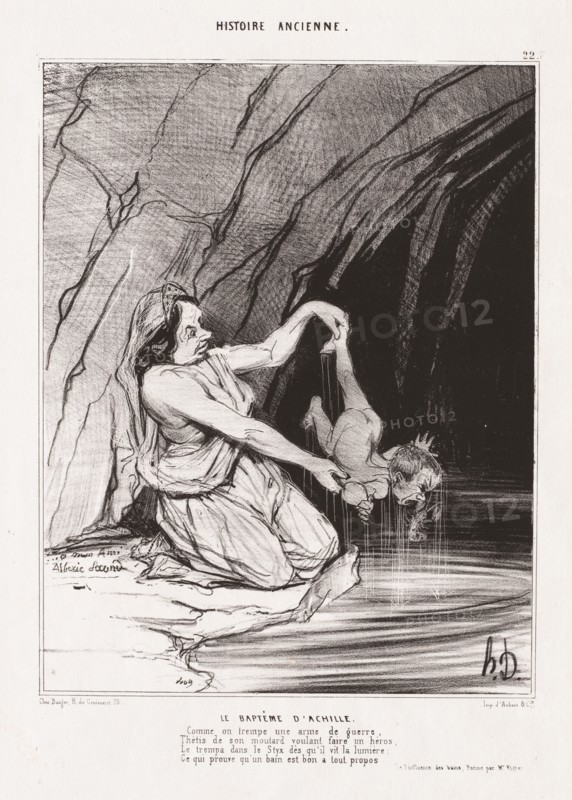 Ancient History: Pl. 22, The Baptism of Achilles . Honoré Daumier (French, 1808-1879). Lithograph; sheet: 33.6 x 25.5 cm (13 1/4 x 10 1/16 in.); image: 20.3 x 19.7 cm (8 x 7 3/4 in.)