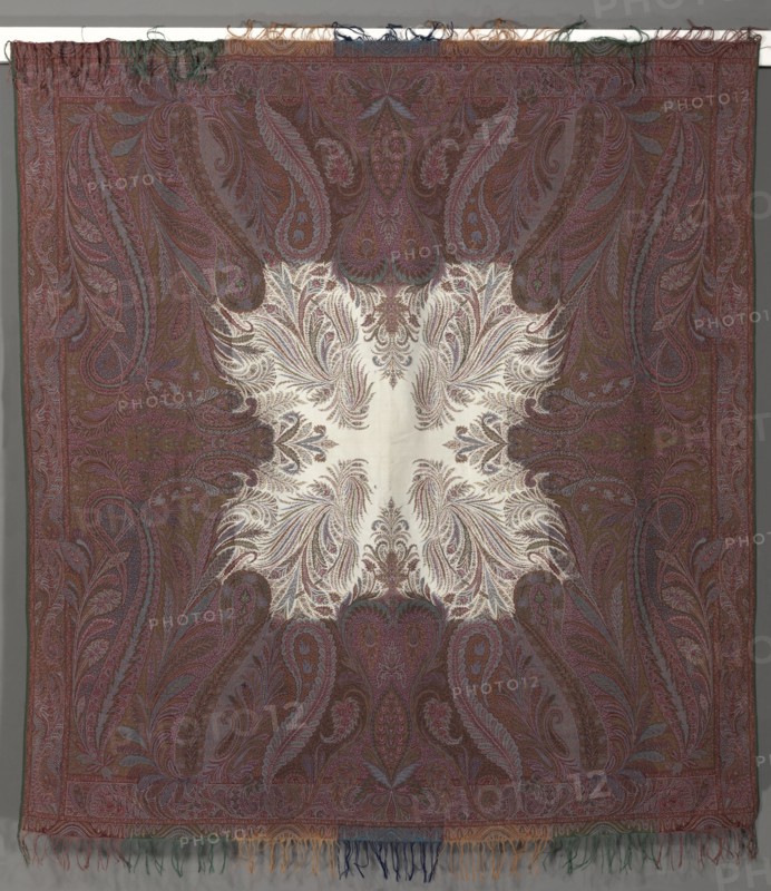 Square shawl with Quarter Shawl Layout and Ivory Center, 1848-1851. Austria, England, France, or Scotland, 19th century. 3/1 twill weave; wool; overall: 200.7 x 171.5 cm (79 x 67 1/2 in.)