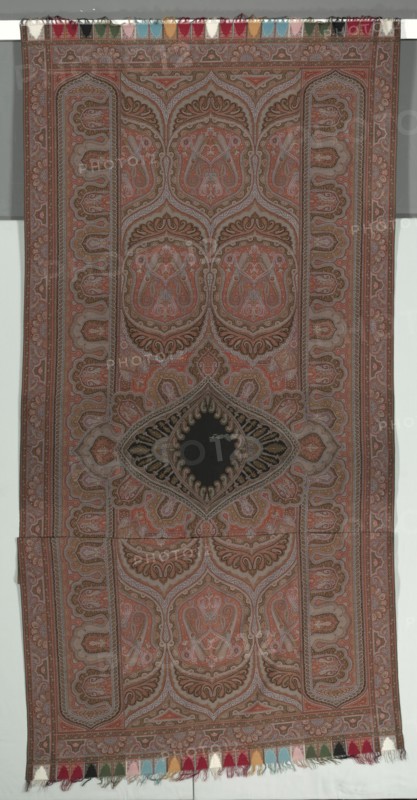 Long Shawl with Botehs, Black Center, and Lobed Arcades, 1855. Emile Frederic Herbert (French). Supplemental weft pattern; silk?; overall: 360.7 x 157.4 cm (142 x 61 15/16 in.)