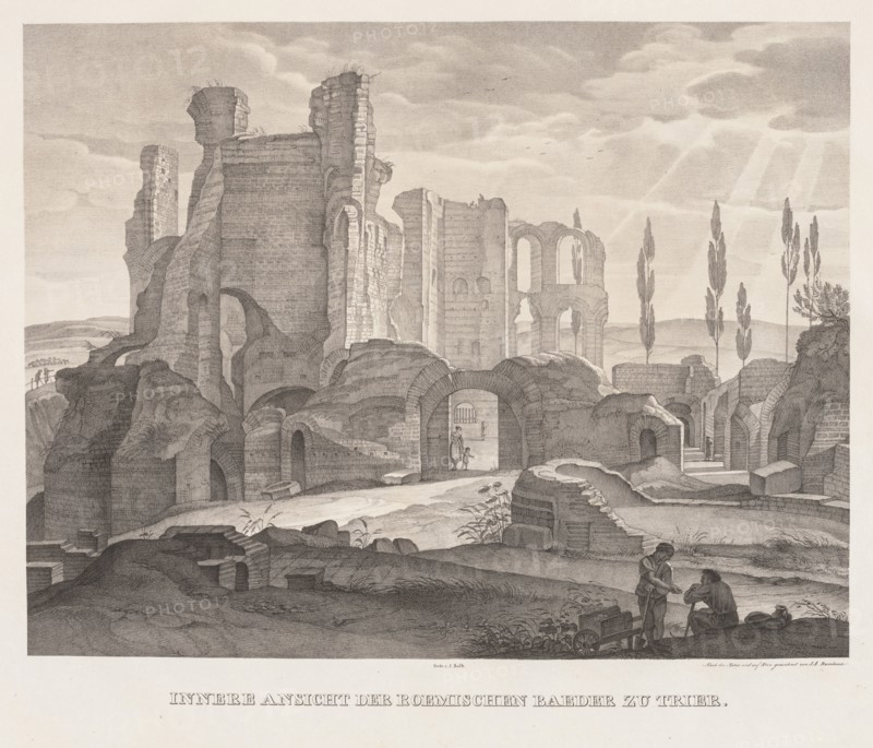 Interior View of the Roman Baths at Trier, 1826. Johann Anton Ramboux (German, 1790-1866). Lithograph with tint stone; sheet: 56.1 x 75.2 cm (22 1/16 x 29 5/8 in.); image: 38 x 49.4 cm (14 15/16 x 19 7/16 in.)