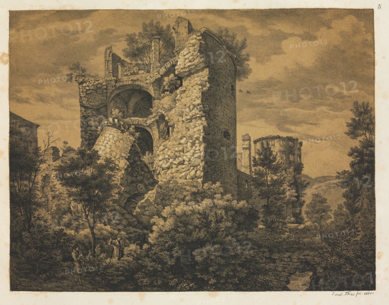 Six Views of Heidelberg Castle: Tower, 1820. Ernst Fries (German, 1801-1833), Mohr & Winter, Heidelberg. Lithograph printed in black and a deep ochre tint stone; sheet: 38.5 x 50 cm (15 3/16 x 19 11/16 in.)