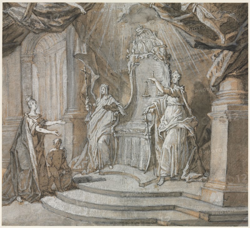 Madame de Maintenon Returning to the Catholic Church [1], 1700s. Charles Dominique Joseph Eisen (French, 1720-1778). Black chalk and brown wash, heightened extensively with white (gouache) with graphite; sheet: 27 x 28.5 cm (10 5/8 x 11 1/4 in.).