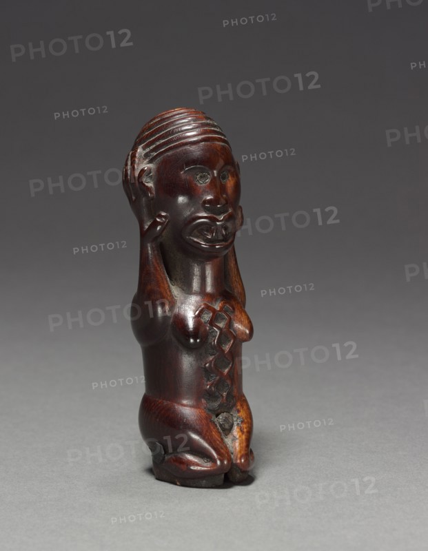 Female Figurine or Finial, late 1800s-early 1900s. Central Africa, Democratic Republic of the Congo (most likely), Cabinda, or Republic of the Congo, Kongo people. Ivory, metal; overall: 11 x 4 x 4 cm (4 5/16 x 1 9/16 x 1 9/16 in.)