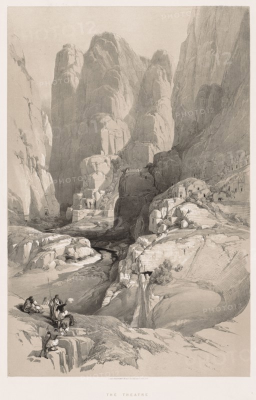 The Holy Land, Syria, Idumea, Arabia, Egypt & Nubia (Vol. III): Entrance to Petra, 1842. Louis Haghe (British, 1806-1885), F.G. Moon, after David Roberts (British, 1796-1864). Lithograph with black and beige tint stone; sheet: 60.9 x 43 cm (24 x 16 15/16 in.); image: 52 x 34.1 cm (20 1/2 x 13 7/16 in.)