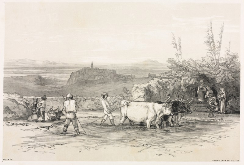 Views in Rome and Its Environs: Roiate, 1841. Edward Lear (British, 1812-1888), T. M'Lean,. Lithograph in black and beige; sheet: 36.9 x 53.9 cm (14 1/2 x 21 1/4 in.); image: 24.2 x 36.1 cm (9 1/2 x 14 3/16 in.)