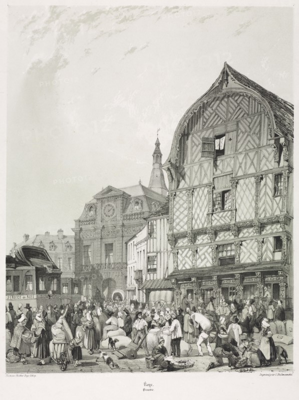 Picturesque and Romantic Journeys in Old France, Picardie (Vol. 2):  Roye (Voyages pittoresques et romantiques dans l'ancienne France par Charles Nodier, J. Taylor, et Alphonse de Cailleux:  Roye), 1824, published 1840. Thomas Shotter Boys (British, 1803-1874), C. Hullmandel. Lithograph with green tint stone; sheet: 46.6 x 36.2 cm (18 3/8 x 14 1/4 in.); image: 34.3 x 26.8 cm (13 1/2 x 10 9/16 in.).