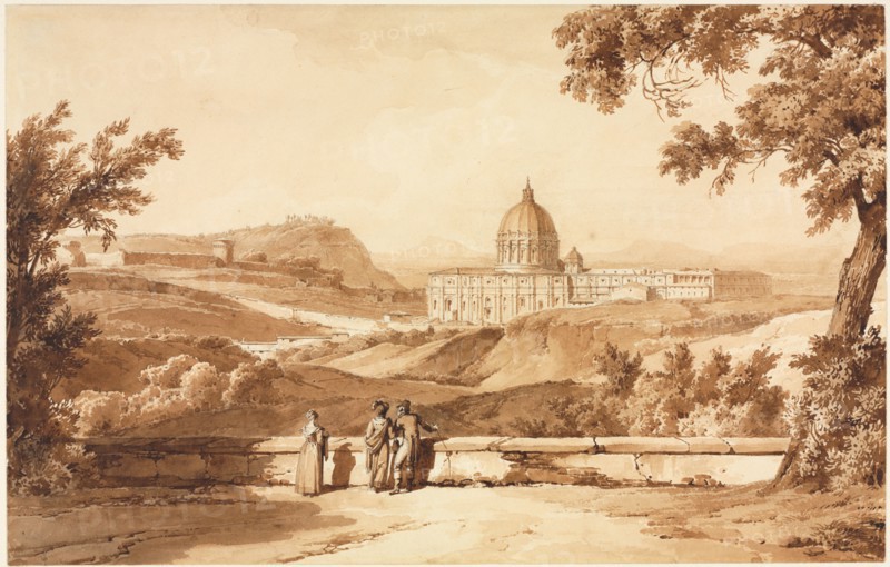 View of St. Peters, Rome, c. 1817-1820. Achille Etna Michallon (French, 1796-1822). Brown ink and wash with graphite; sheet: 23.3 x 34.8 cm (9 3/16 x 13 11/16 in.).