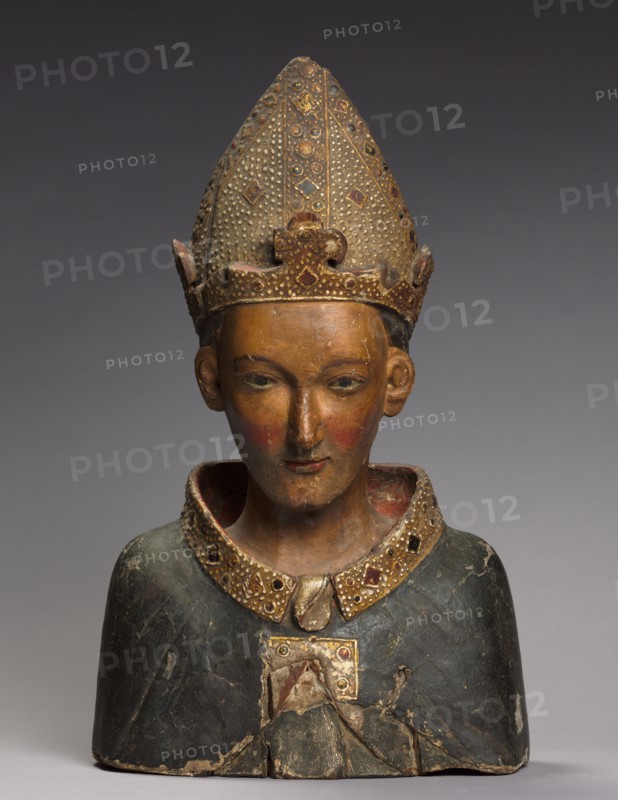 Bust Reliquary of St. Louis, Bishop of Toulouse, late 1300s. Italy, Tuscany (Siena?), late 14th century. Wood (walnut) with polychromy, gesso and gilding; overall: 62 x 38.2 x 18.8 cm (24 7/16 x 15 1/16 x 7 3/8 in.)