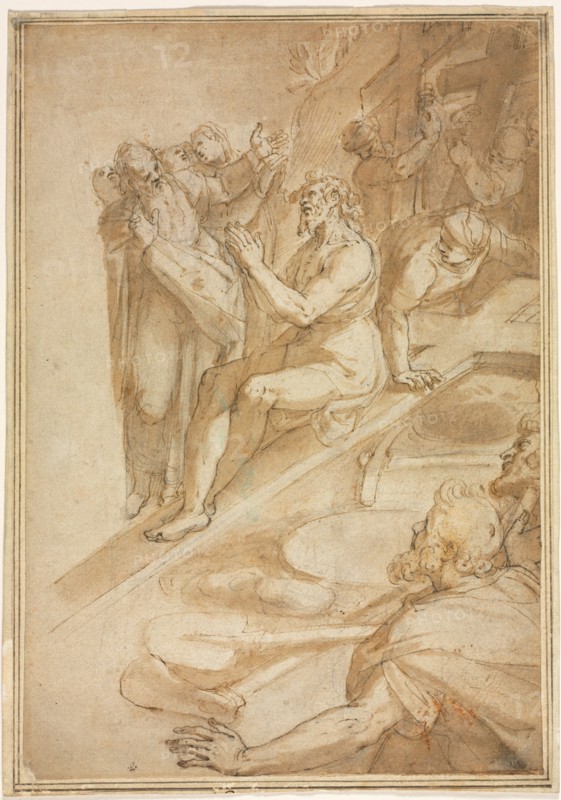 The Verification of the True Cross, c. 1590. Filippo Bellini (Italian, c. 1550-1603). Pen and brown ink, brown wash, over graphite; sheet: 28.6 x 19.7 cm (11 1/4 x 7 3/4 in.); secondary support: 29.7 x 21 cm (11 11/16 x 8 1/4 in.).