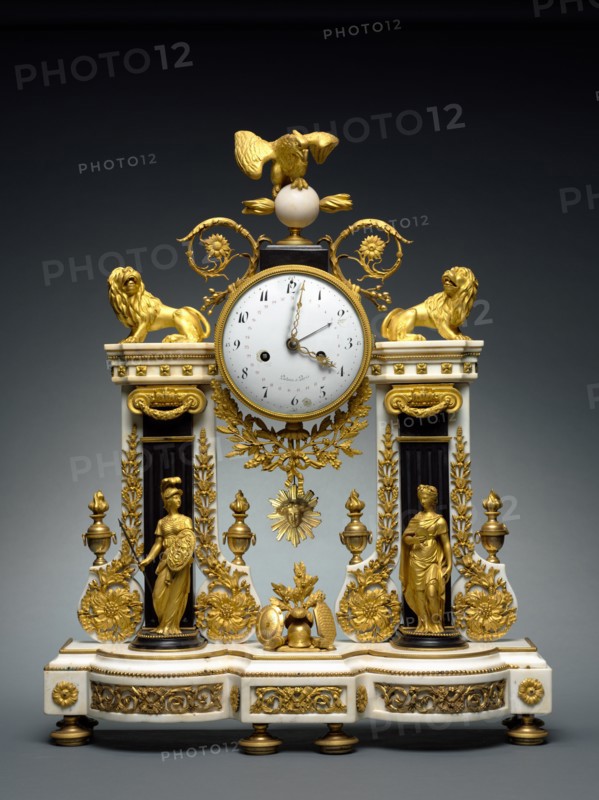 Clock, c. 1780-1790. France, 18th century. Marble, gilt-bronze, glass; overall: 70.5 x 58 x 20.5 cm (27 3/4 x 22 13/16 x 8 1/16 in.).