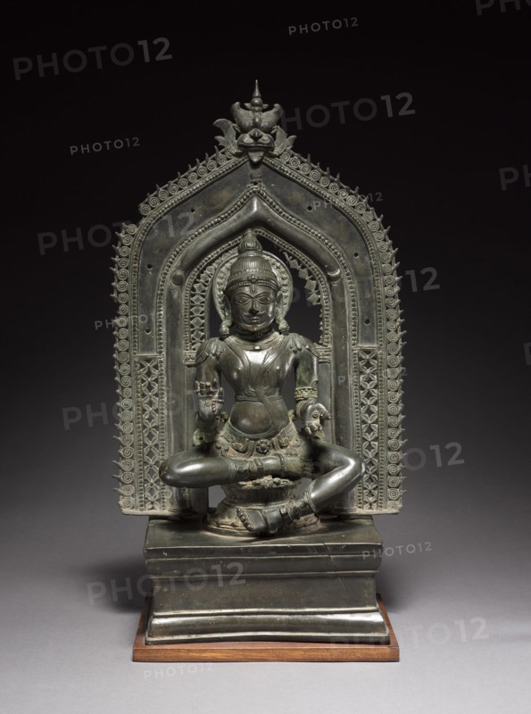 Shrine with a Seated Male Deity, 1300s-1400s. South India, Kerala Style, c. 14th-15th century. Bronze