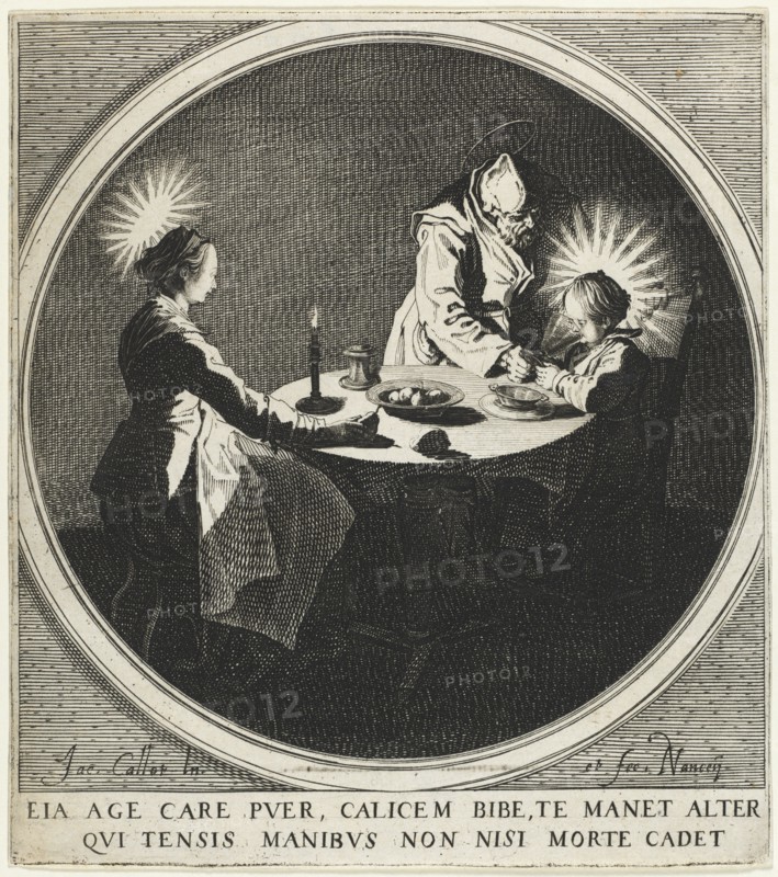 The Blessing (Le Bénédicité) also known as The Holy Family at Table, 1628. Jacques Callot (French, 1592-1635). Etching; sheet: 19.1 x 17.1 cm (7 1/2 x 6 3/4 in.); platemark: 19 x 16.9 cm (7 1/2 x 6 5/8 in.)