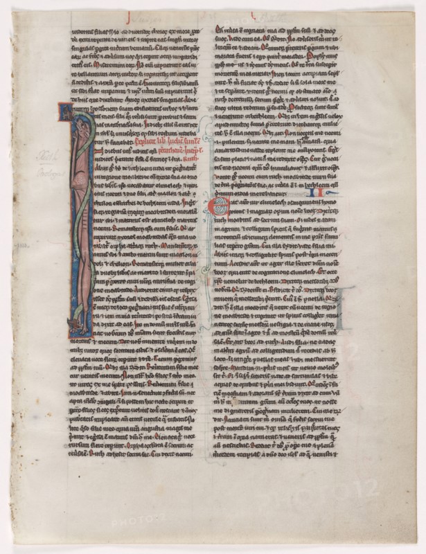 Initial I: Entwined Beast and Serpent: Leaf from a Bible (2 of 2 Excised Leaves), c. 1225-1250. England, Glastonbury?, 13th century. Tempera and ink on vellum; leaf: 20 x 15.2 cm (7 7/8 x 6 in.)