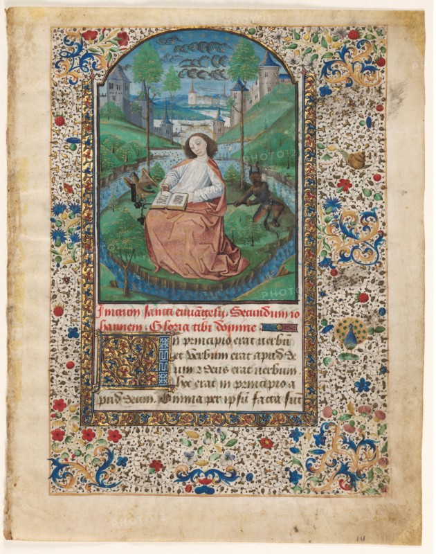 Leaf from a Book of Hours: John on Patmos (1 of 2 Excised Leaves), c. 1465. Master of Jacques de Luxembourg (French). Ink, tempera and gold on vellum; leaf: 23.7 x 18.6 cm (9 5/16 x 7 5/16 in.)