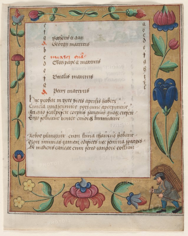 Leaf from a Psalter and Prayerbook: Calendar Page with Peasant (recto), c. 1524. Germany, Hildesheim (?), 16th century. Ink, tempera and liquid gold on vellum; leaf: 16.6 x 13.5 cm (6 9/16 x 5 5/16 in.)