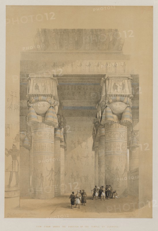 Egypt and Nubia, Volume II: View from Under the Portico of the Temple of Dendera, 1849. Louis Haghe (British, 1806-1885), F.G.Moon, 20 Threadneedle Street, London, after David Roberts (British, 1796-1864). Color lithograph; sheet: 60.4 x 43.8 cm (23 3/4 x 17 1/4 in.); image: 50.6 x 35.2 cm (19 15/16 x 13 7/8 in.)
