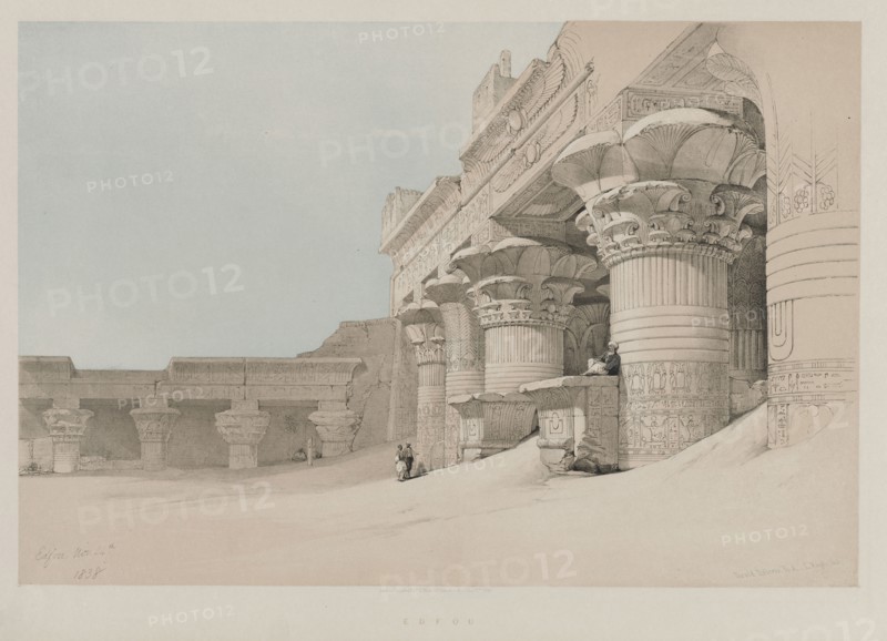 Egypt and Nubia, Volume II: Edfou, 1846. Louis Haghe (British, 1806-1885), F.G.Moon, 20 Threadneedle Street, London, after David Roberts (British, 1796-1864). Color lithograph; sheet: 43 x 60.2 cm (16 15/16 x 23 11/16 in.); image: 32.7 x 48.8 cm (12 7/8 x 19 3/16 in.)