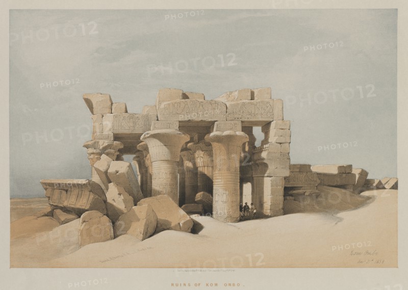 Egypt and Nubia, Volume I: Kom-Ombo, 1846. Louis Haghe (British, 1806-1885), F.G.Moon, 20 Threadneedle Street, London, after David Roberts (British, 1796-1864). Color lithograph; sheet: 43.1 x 60.5 cm (16 15/16 x 23 13/16 in.); image: 32.6 x 48.7 cm (12 13/16 x 19 3/16 in.)