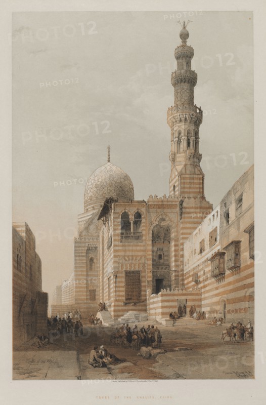 Egypt and Nubia, Volume III: Tombs of the Khalifs, Cairo, 1848. Louis Haghe (British, 1806-1885), F.G.Moon, 20 Threadneedle Street, London, after David Roberts (British, 1796-1864). Color lithograph; sheet: 43 x 60.2 cm (16 15/16 x 23 11/16 in.); image: 33.6 x 51.1 cm (13 1/4 x 20 1/8 in.).