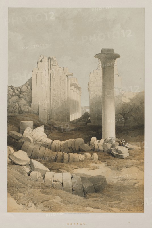 Egypt and Nubia, Volume II: Karnak, 1848. Louis Haghe (British, 1806-1885), F.G.Moon, 20 Threadneedle Street, London, after David Roberts (British, 1796-1864). Color lithograph; sheet: 60.4 x 43.6 cm (23 3/4 x 17 3/16 in.); image: 48.8 x 32.7 cm (19 3/16 x 12 7/8 in.)