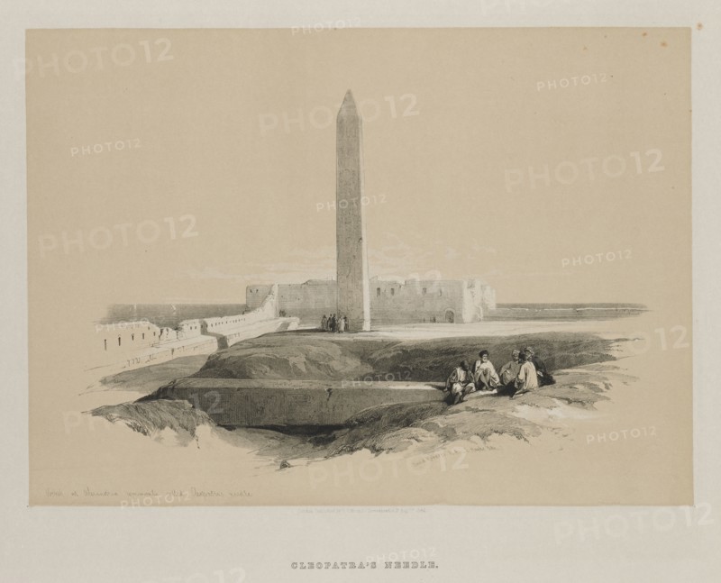 Egypt and Nubia, Volume I: Obelisk at Alexandria, Commonly called Cleopatra's Needle, 1846. Louis Haghe (British, 1806-1885), F.G.Moon, 20 Threadneedle Street, London, after David Roberts (British, 1796-1864). Color lithograph; sheet: 35.1 x 42.9 cm (13 13/16 x 16 7/8 in.); image: 25.2 x 35.1 cm (9 15/16 x 13 13/16 in.)