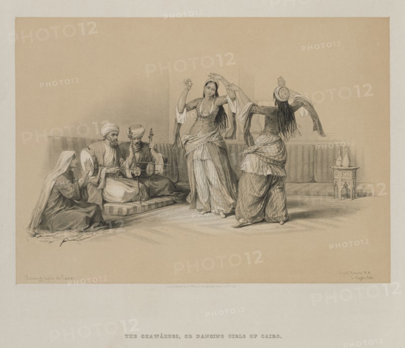 Egypt and Nubia, Volume III: Dancing Girls at Cairo, 1849. Louis Haghe (British, 1806-1885), after David Roberts (British, 1796-1864). Color lithograph; sheet: 36.9 x 43.8 cm (14 1/2 x 17 1/4 in.); image: 25.4 x 35.7 cm (10 x 14 1/16 in.).