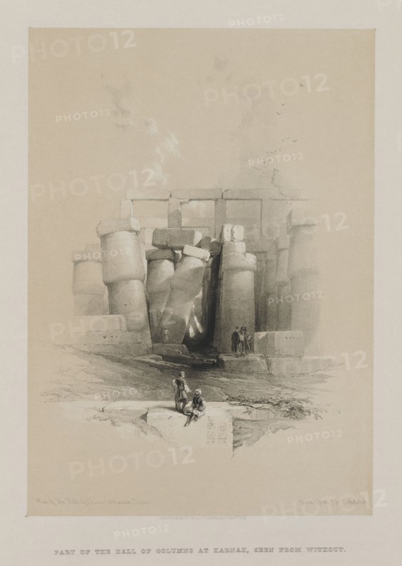 Egypt and Nubia, Volume II: Part of the Hall of Columns at Karnak, Thebes, 1847. Louis Haghe (British, 1806-1885), F.G.Moon, 20 Threadneedle Street, London, after David Roberts (British, 1796-1864). Color lithograph; sheet: 46.3 x 40.6 cm (18 1/4 x 16 in.); image: 35.7 x 25.2 cm (14 1/16 x 9 15/16 in.)