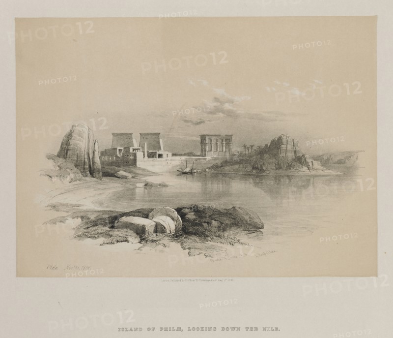 Egypt and Nubia, Volume II: Philae, 1848. Louis Haghe (British, 1806-1885), F.G.Moon, 20 Threadneedle Street, London, after David Roberts (British, 1796-1864). Color lithograph; sheet: 37.2 x 43.1 cm (14 5/8 x 16 15/16 in.); image: 25.3 x 35.3 cm (9 15/16 x 13 7/8 in.).