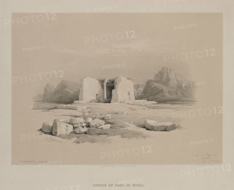 Egypt and Nubia, Volume I: Temple at Tafa in Nubia, 1846. Louis Haghe (British, 1806-1885), F.G.Moon, 20 Threadneedle Street, London, after David Roberts (British, 1796-1864). Color lithograph; sheet: 35.2 x 43.7 cm (13 7/8 x 17 3/16 in.); image: 25.3 x 35.1 cm (9 15/16 x 13 13/16 in.)