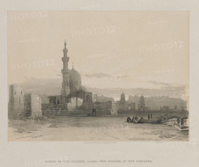 Egypt and Nubia, Volume III: Tombs of the Caliph's, Cairo, 1848. Louis Haghe (British, 1806-1885), F.G.Moon, 20 Threadneedle Street, London, after David Roberts (British, 1796-1864). Color lithograph; sheet: 38.7 x 43 cm (15 1/4 x 16 15/16 in.); image: 24.6 x 34.3 cm (9 11/16 x 13 1/2 in.).