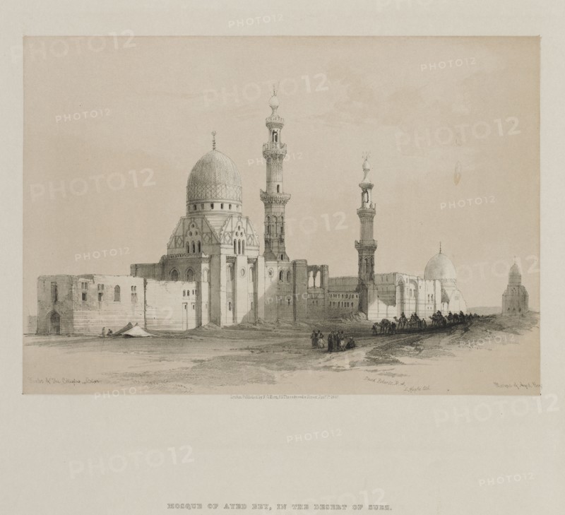 Egypt and Nubia, Volume III: Tombs of the Caliphs-Cairo.  Mosque of Ayed Be[y], 1849. Louis Haghe (British, 1806-1885), F.G.Moon, 20 Threadneedle Street, London, after David Roberts (British, 1796-1864). Color lithograph; sheet: 43.4 x 43 cm (17 1/16 x 16 15/16 in.); image: 24 x 34.8 cm (9 7/16 x 13 11/16 in.)