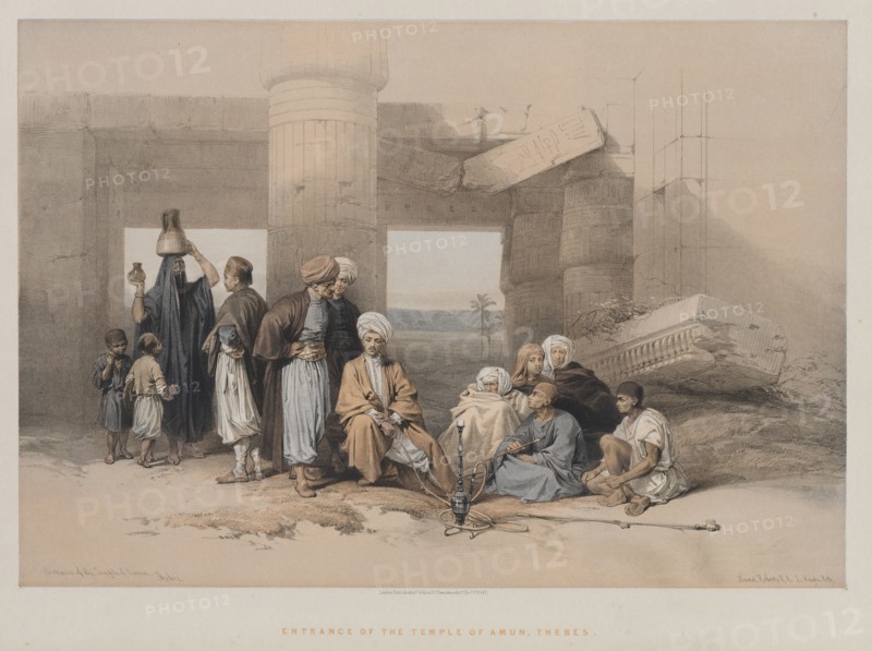 Egypt and Nubia, Volume II: Entrance of the Temple of Amun, Thebes, 1847. Louis Haghe (British, 1806-1885), F.G. Moon, 20 Threadneedle Street, London, after David Roberts (British, 1796-1864). Color lithograph; sheet: 43.6 x 60.3 cm (17 3/16 x 23 3/4 in.); image: 33.1 x 48.2 cm (13 1/16 x 19 in.)