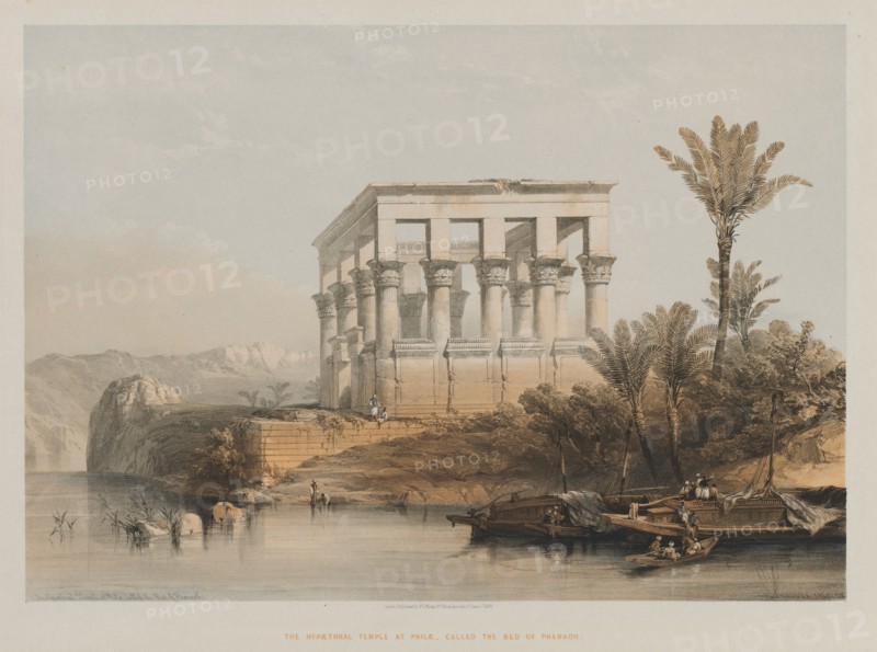 Egypt and Nubia, Volume II: The Hypaethral Temple at Philae, called the Bed of Pharaoh, 1848. Louis Haghe (British, 1806-1885), F.G. Moon, 20 Threadneedle Street, London, after David Roberts (British, 1796-1864). Color lithograph; sheet: 43.7 x 60.2 cm (17 3/16 x 23 11/16 in.); image: 34.6 x 46.3 cm (13 5/8 x 18 1/4 in.)