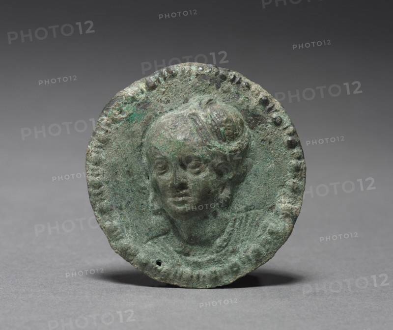 Roundel, c. 1st century BC. India, Satavahana Period, c. 1st century BC. Bronze with repousse and chased designs; diameter: 6.5 cm (2 9/16 in.); overall: 6.5 x 1.8 cm (2 9/16 x 11/16 in.).